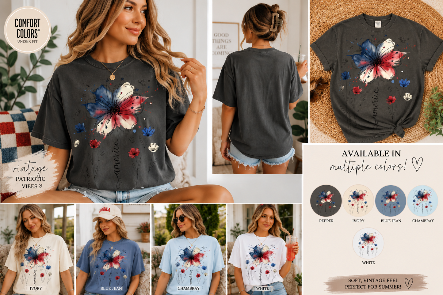 Stars, Stripes & Wildflowers Comfort Colors Tee