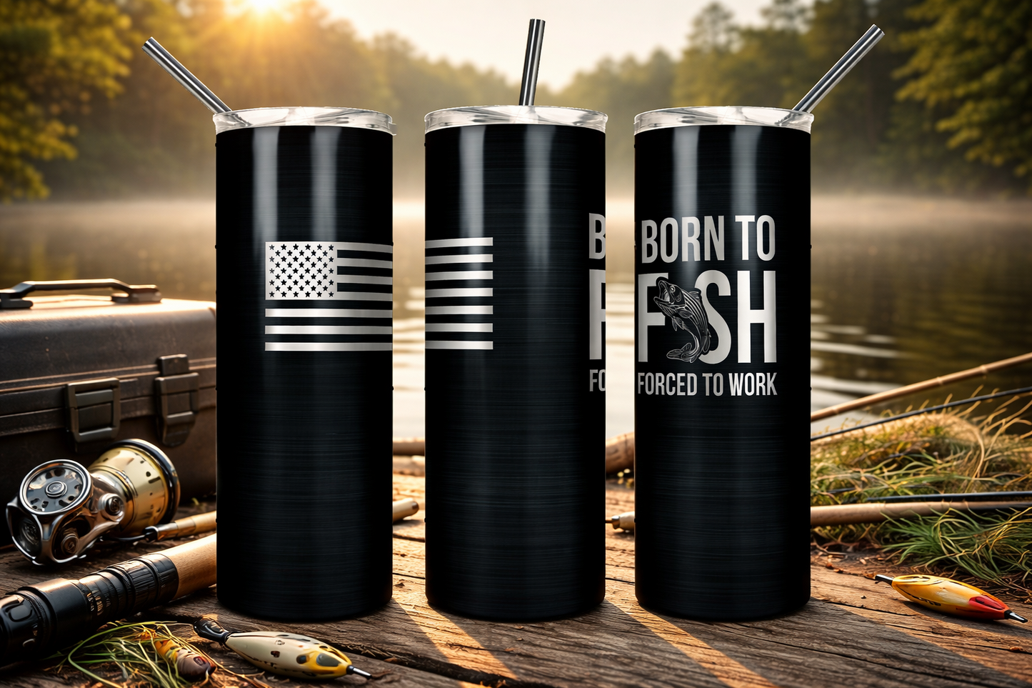 20oz Stainless Steel Tumbler Born to Fish – Forced to Work