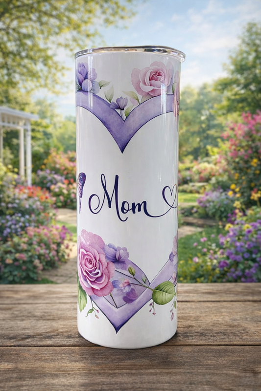 Mom Floral Heart Tumbler – Mother’s Day Gift for Mom | 20oz Insulated Cup