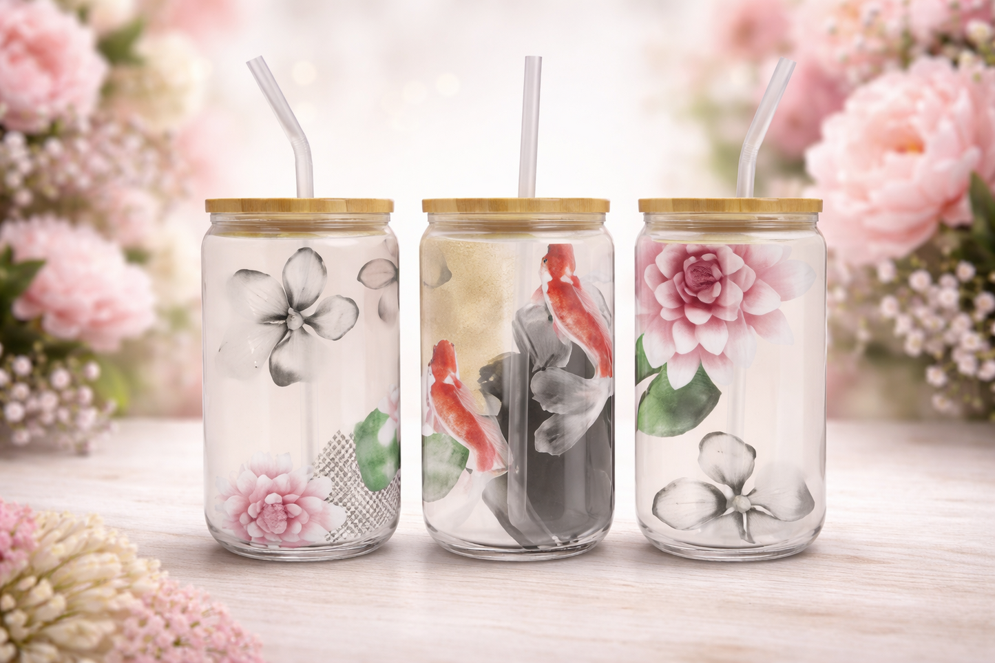 Koi Garden Sakura Glass Cup 16oz.