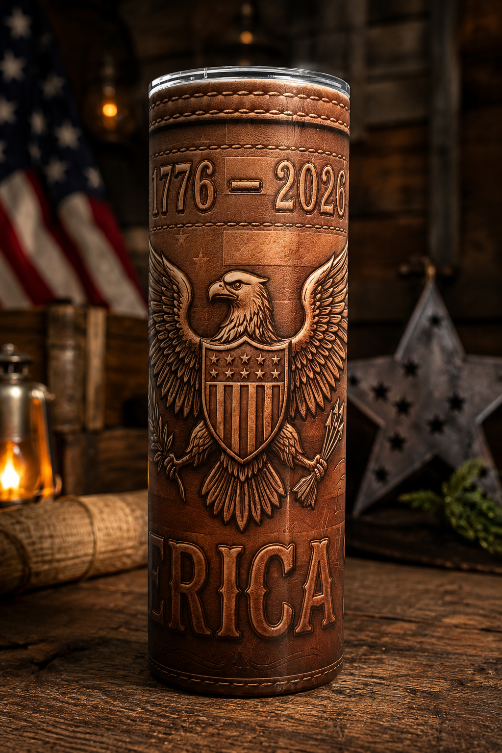 America 250 Leather Style TumblerTumbler 20oz, Skinny
