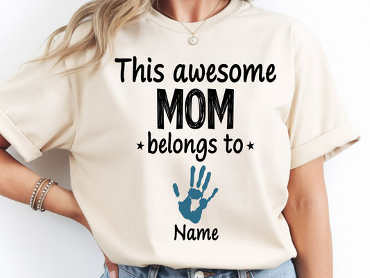Personalized Mom Shirt – “This Awesome Mom Belongs To” – Comfort Colors Ivory Tee – Custom Name